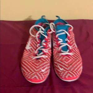 Red and white sneakers